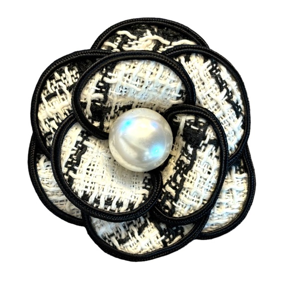 Tweed Pearl Flower Pin Hair Clip - Picture 6 of 9